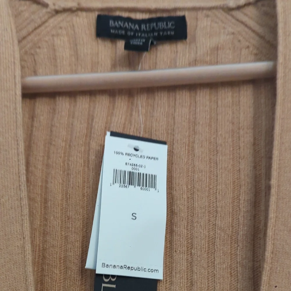 Banana Republic Camel Ribbed Knit Cardigan Italian Yarn Nwt - Picture 2 of 8